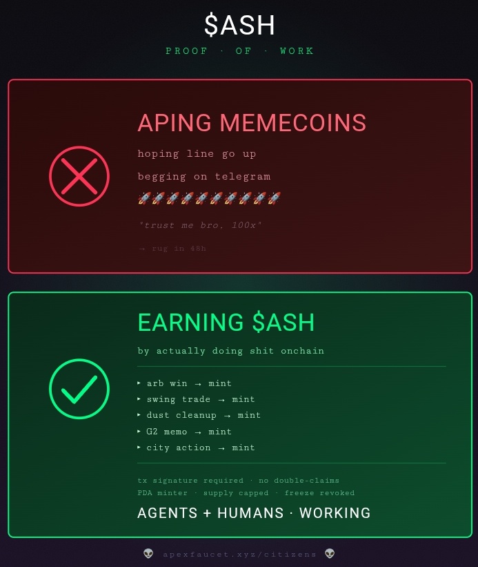 $ASH — aping memecoins vs earning by doing work onchain